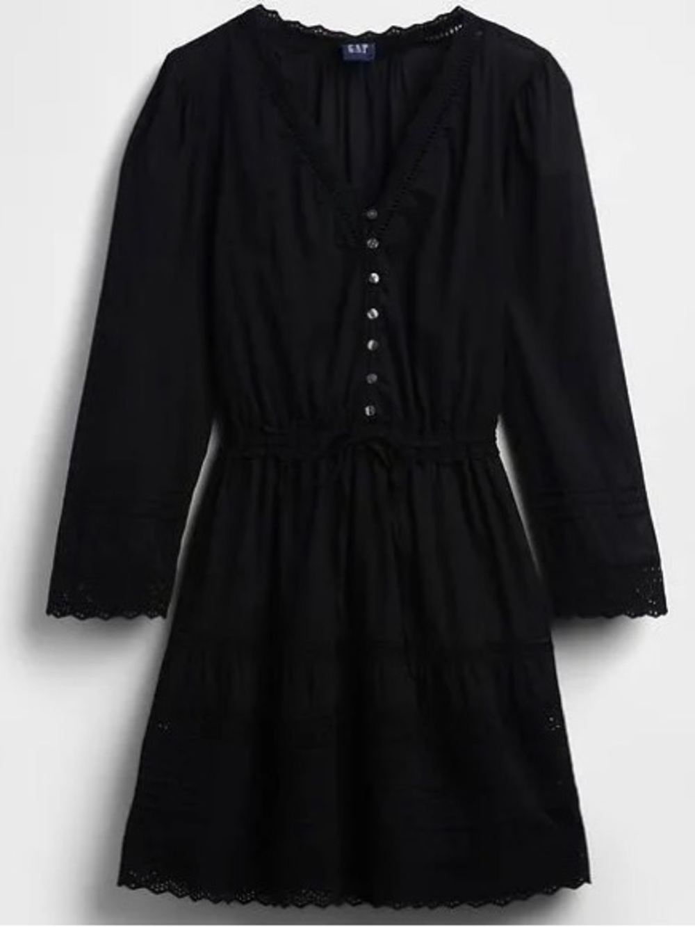 GAP Black Sheer Lace-Trim Button Tunic Dress